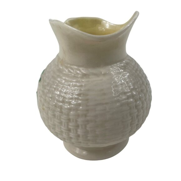 Belleek Eggshell Porcelain Creamer Saucer Shamrock Irish Basket Weave - Picture 5 of 10